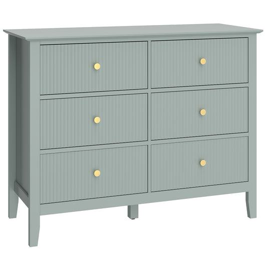 Photo of HOMCOM Fluted Dresser, 6 Drawer Chest of Drawers for Bedroom, Living Room, Hallway, Closet, Green in Green colour on a white background