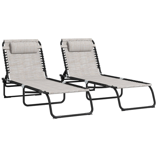 Photo of Outsunny Set of Two Folding Sun Loungers, with Four-Position Backs - Cream in Cream colour on a white background