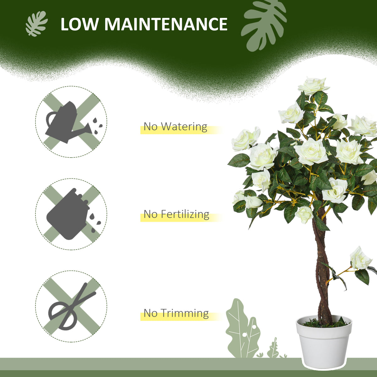 Outsunny artificial white rose tree with a twisted trunk and potted base