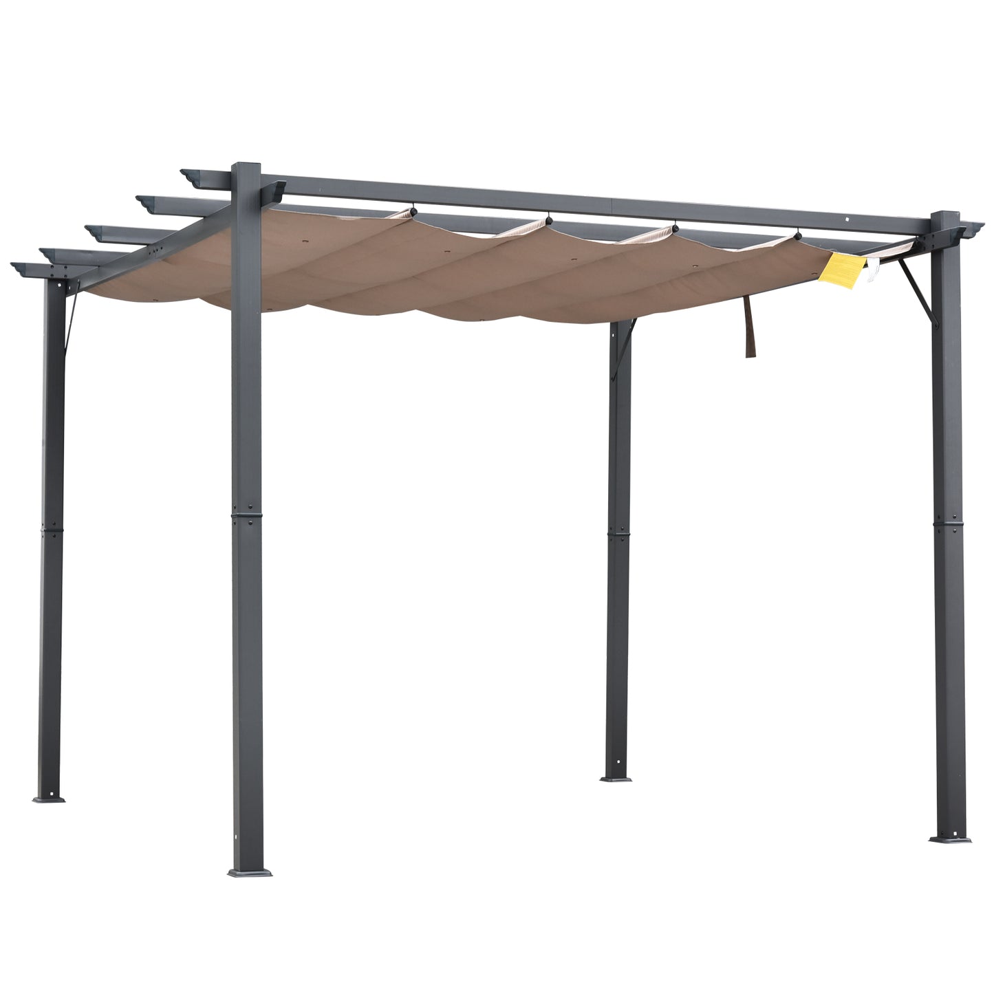Photo of Outsunny 3m x 3m Pergola - Retractable Aluminium 3x3 Garden Shade for Outdoor BBQ & Gatherings, Family Use, Brown in Brown colour on a white background