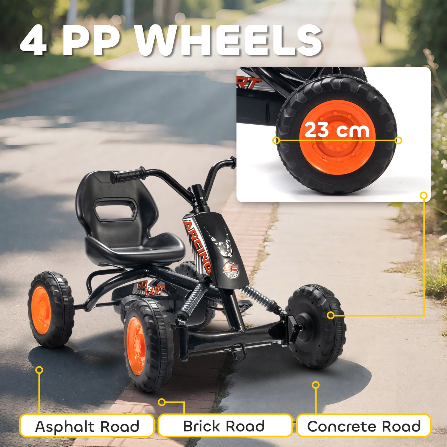 AIYAPLAY Kids Pedal Go Kart with Steel Frame, Sporty Design, for Ages 2-5 Years, Black