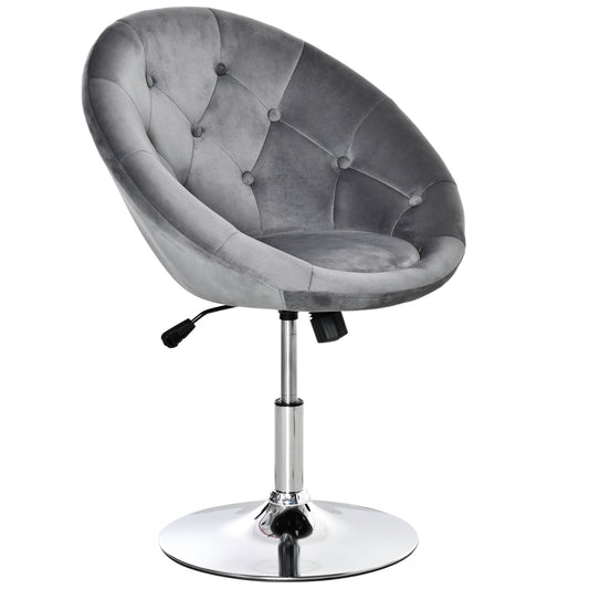 Photo of HOMCOM Swivel Dressing Stool, Velvet-feel Upholstered Vanity Chair, Adjustable Height Tub Makeup Chair with Button Tufting and Thick Padding for Bedroom, Grey in Grey colour on a white background