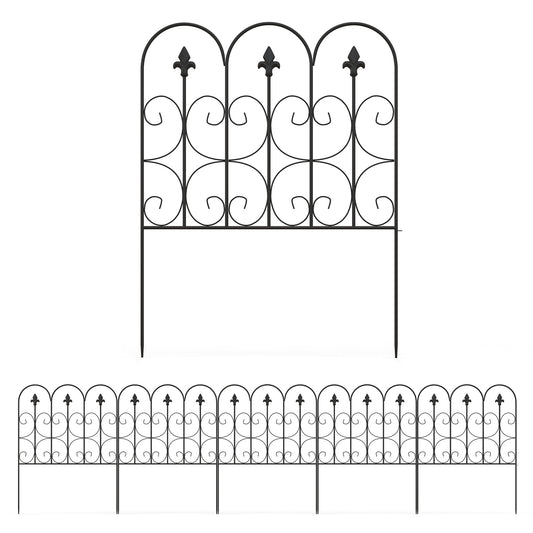 Photo of Outsunny Decorative Garden Fencing, 83cm (H) x 3m (L) 5PCs Outdoor Picket Fence Panels, Rustproof Metal Wire Landscape Flower Bed Border Edging Animal Barrier, Black in Black colour on a white background