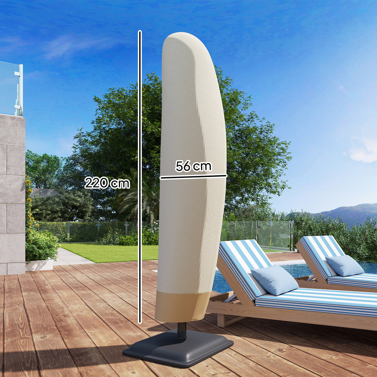 Outsunny Parasol Cover, 300D Oxford Cantilever Umbrella Cover Fit for 2-4m Parasol, Banana Umbrella Protector with Zipper for Outdoor Garden, Patio, White