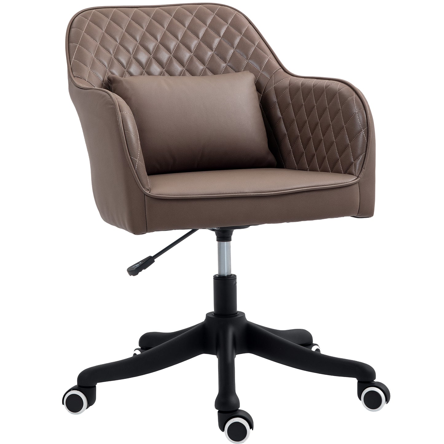 Photo of Vinsetto Microfiber Office Chair, Desk Chair, Makeup Vanity Chair with Massage Lumbar Pillow and Rolling Wheels for Bedroom and Home, Brown in Brown colour on a white background
