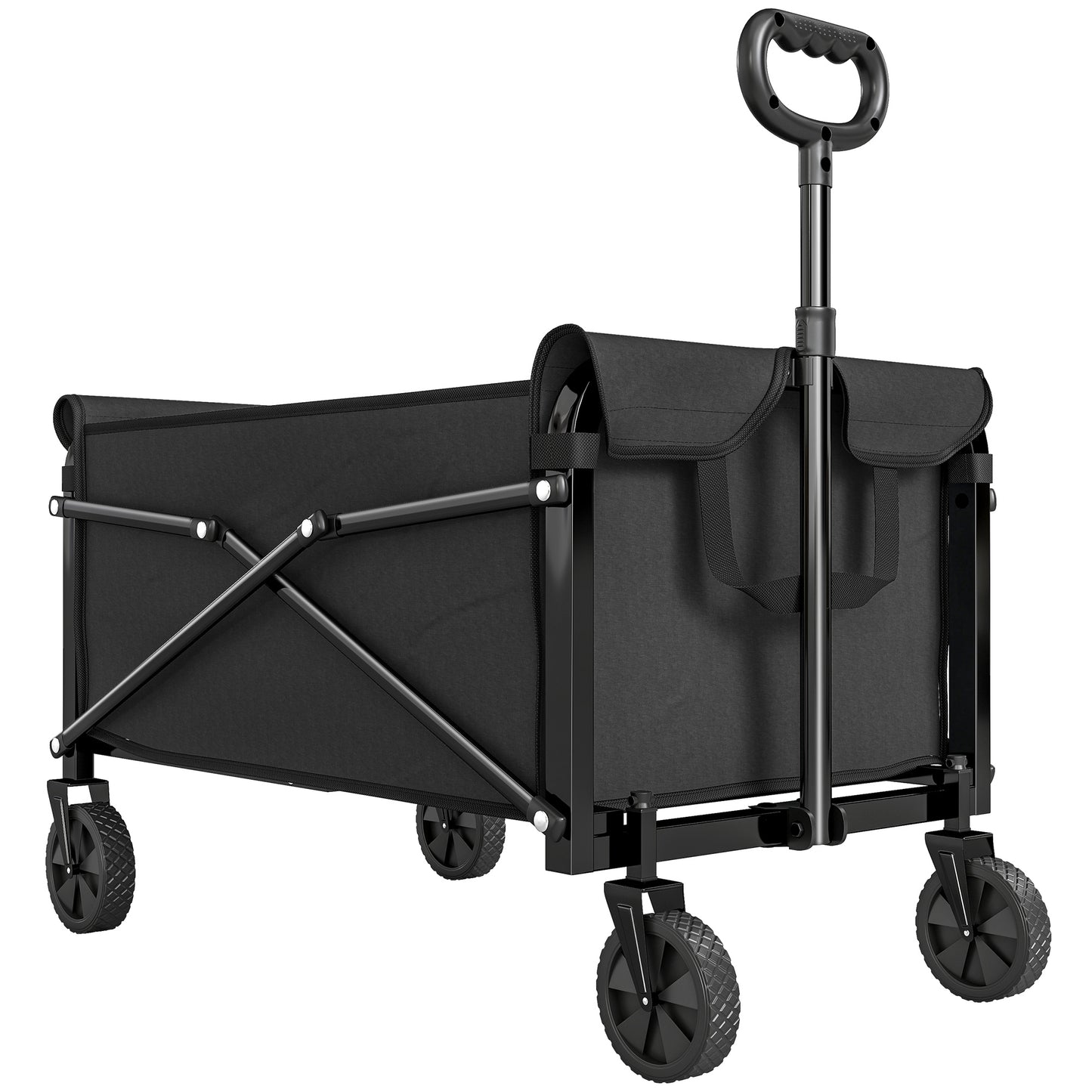 Photo of Outsunny 81L Festival Trolley on Wheels, Compact Garden Folding Trolley Cart with Adjustable Handle 80L Black in Black colour on a white background