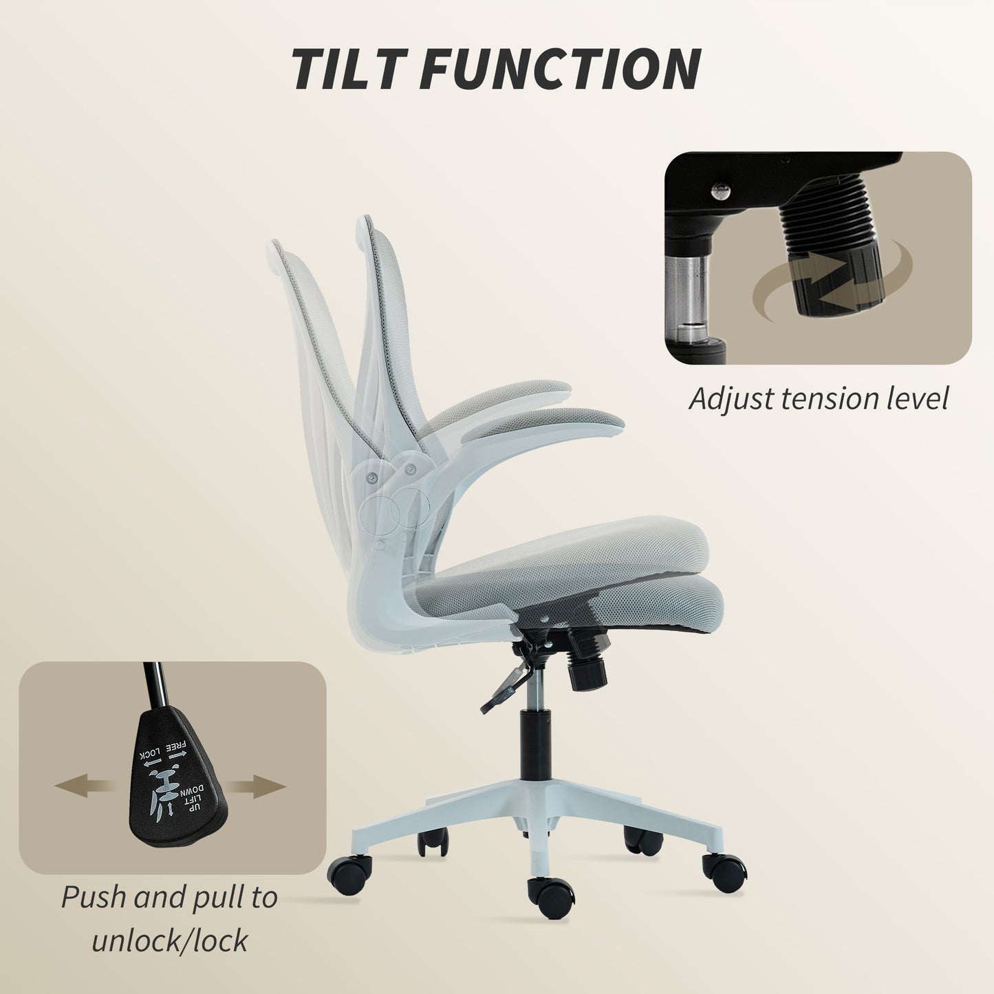 HOMCOM Mesh Office Chair with Foldable Backrest - Light Grey