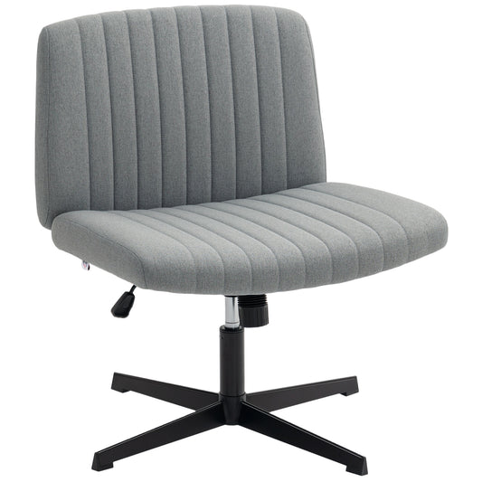 Photo of HOMCOM Armless Office Chair No Wheels, Linen Fabric Criss Cross Legged Desk Chair with Wide Seat, Thick Padding, Tilt Function, Height Adjustable Swivel Computer Seat for Home, Grey in Grey colour on a white background