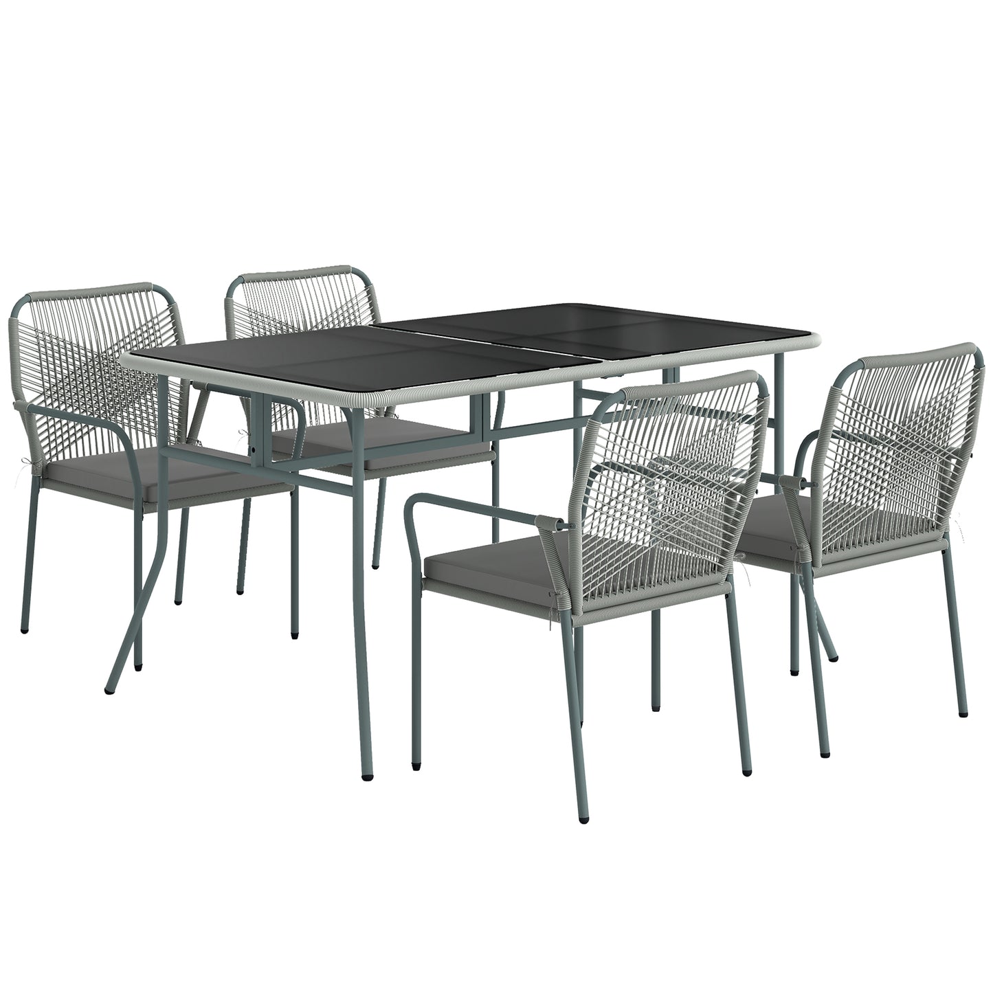 Photo of Outsunny Five-Piece PE Rattan Garden Dining Set with Cushions & Stackable Chairs - Light Grey in Grey colour on a white background