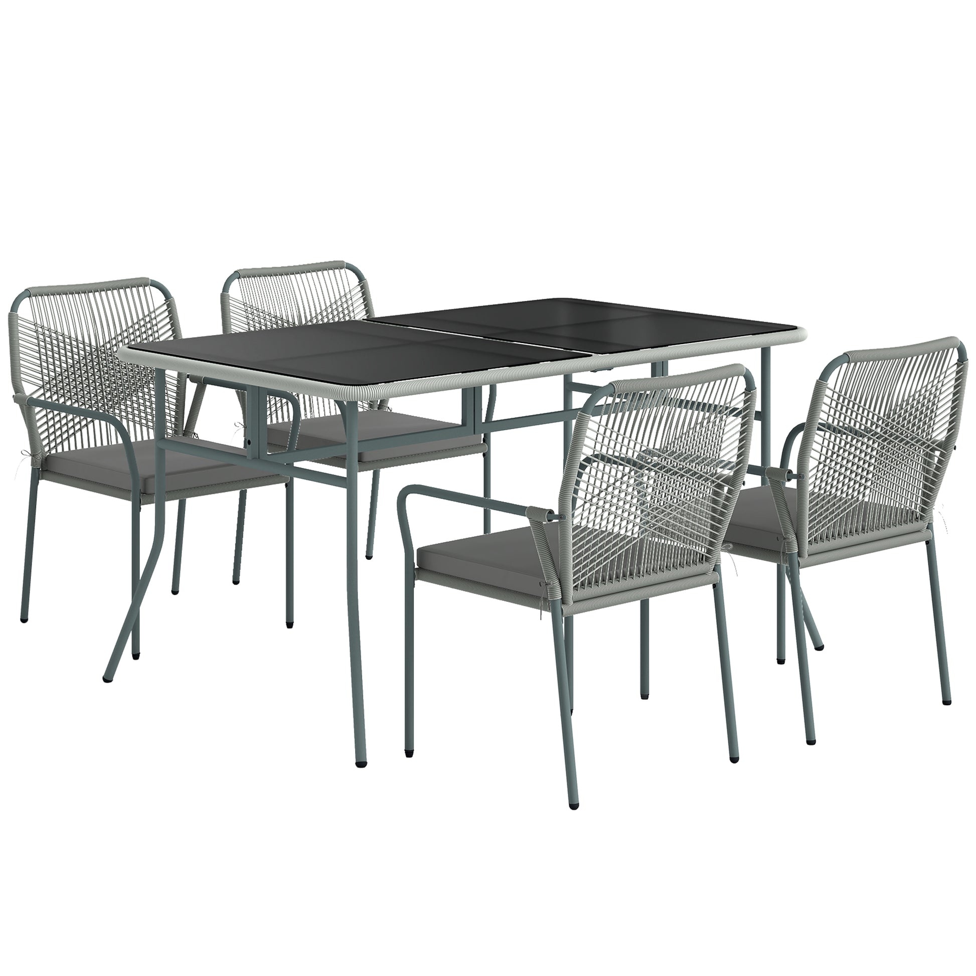 Photo of Outsunny Five-Piece PE Rattan Garden Dining Set with Cushions & Stackable Chairs - Light Grey in Grey colour on a white background