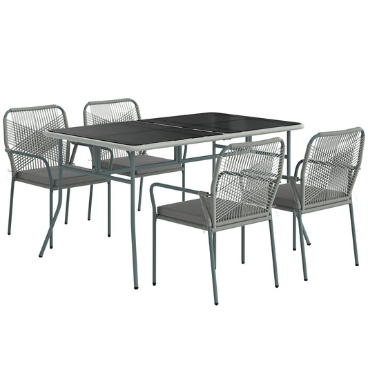Photo of Outsunny Five-Piece PE Rattan Garden Dining Set with Cushions & Stackable Chairs - Light Grey in Grey colour on a white background