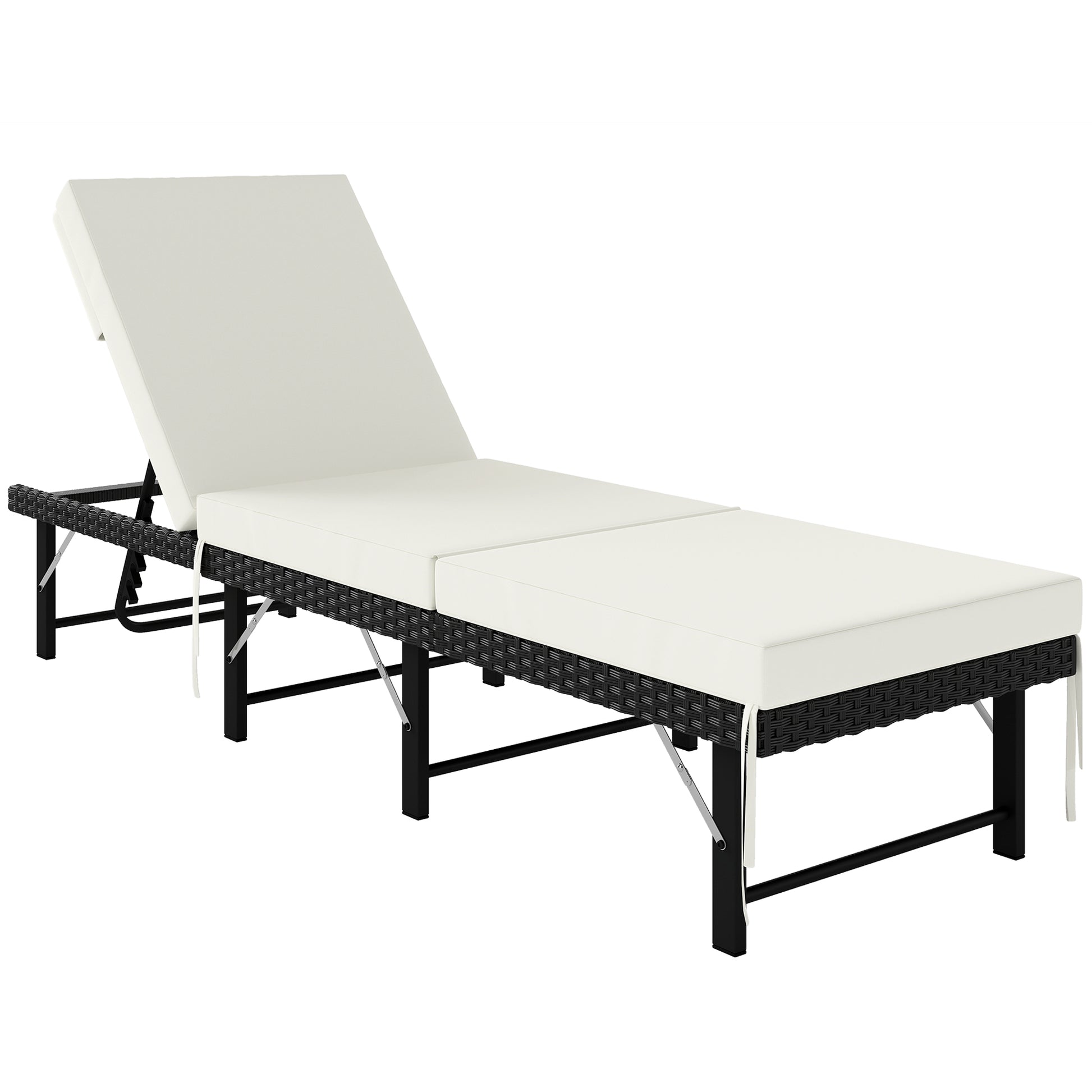 Photo of Outsunny Single Folding Rattan Sun Lounger, with Cushion - Black in Black colour on a white background