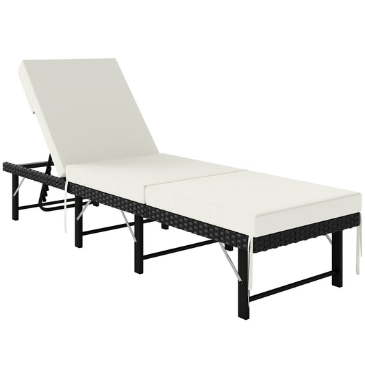 Photo of Outsunny Single Folding Rattan Sun Lounger, with Cushion - Black in Black colour on a white background