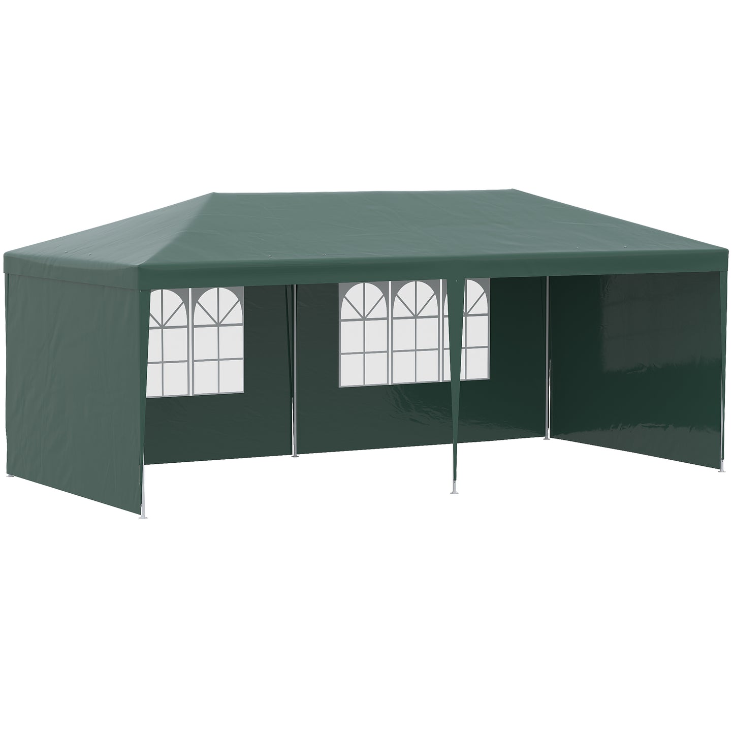Photo of Outsunny 6x3 m Party Tent Gazebo Marquee Outdoor Patio Canopy Shelter with Windows and Side Panels, Green in Green colour on a white background