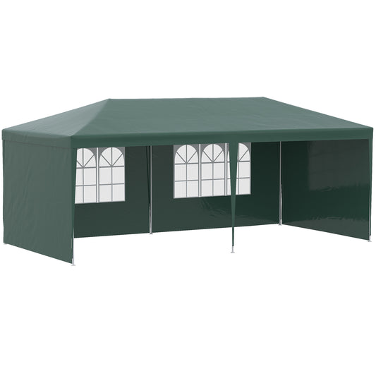 Photo of Outsunny 6x3 m Party Tent Gazebo Marquee Outdoor Patio Canopy Shelter with Windows and Side Panels, Green in Green colour on a white background