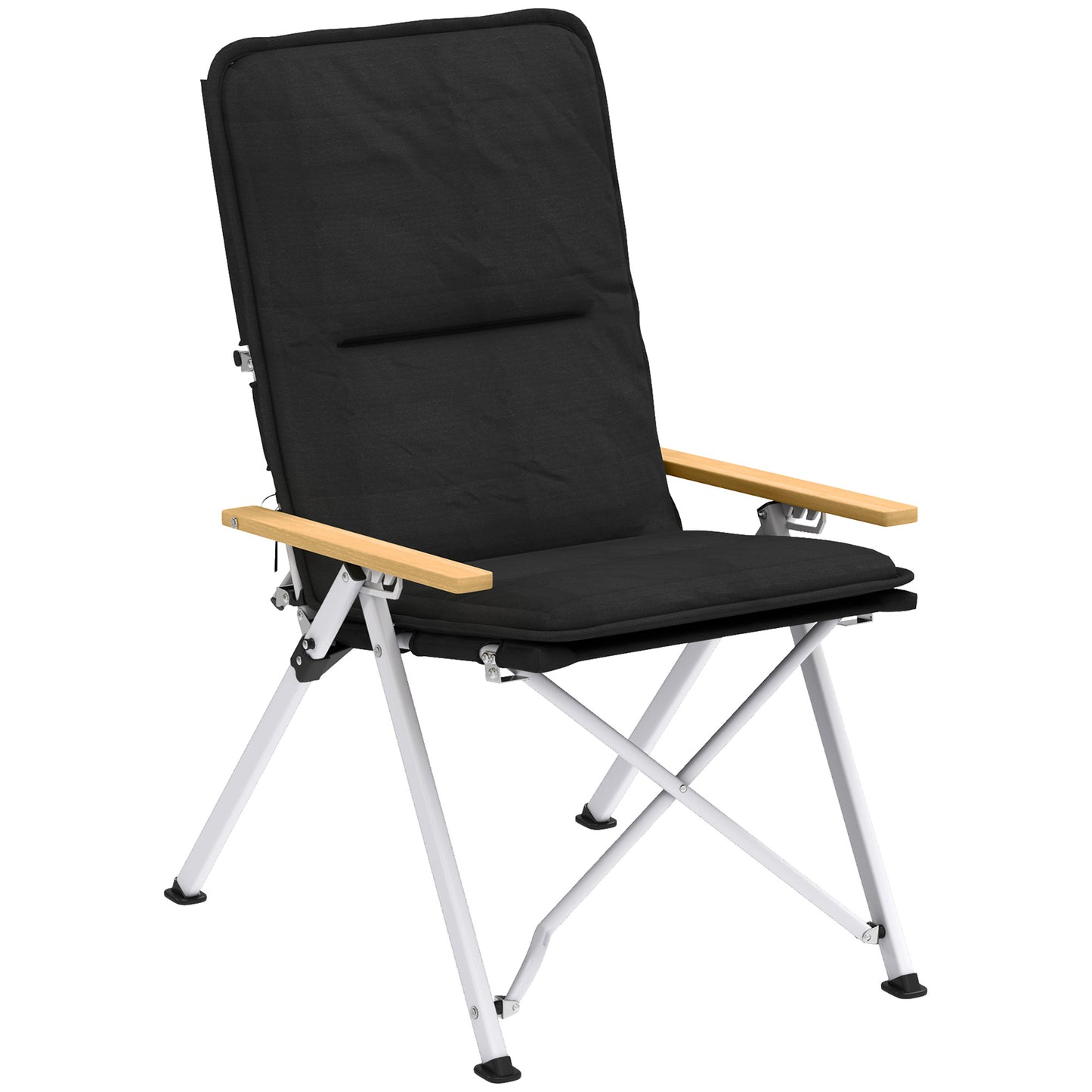 Photo of Outsunny Portable Camping Chair for Adults, High Back Folding Chair with Padded Seat and Carry Bag, Outdoor Recliner for Hiking, Fishing, Beach and Picnic, Black in Black colour on a white background