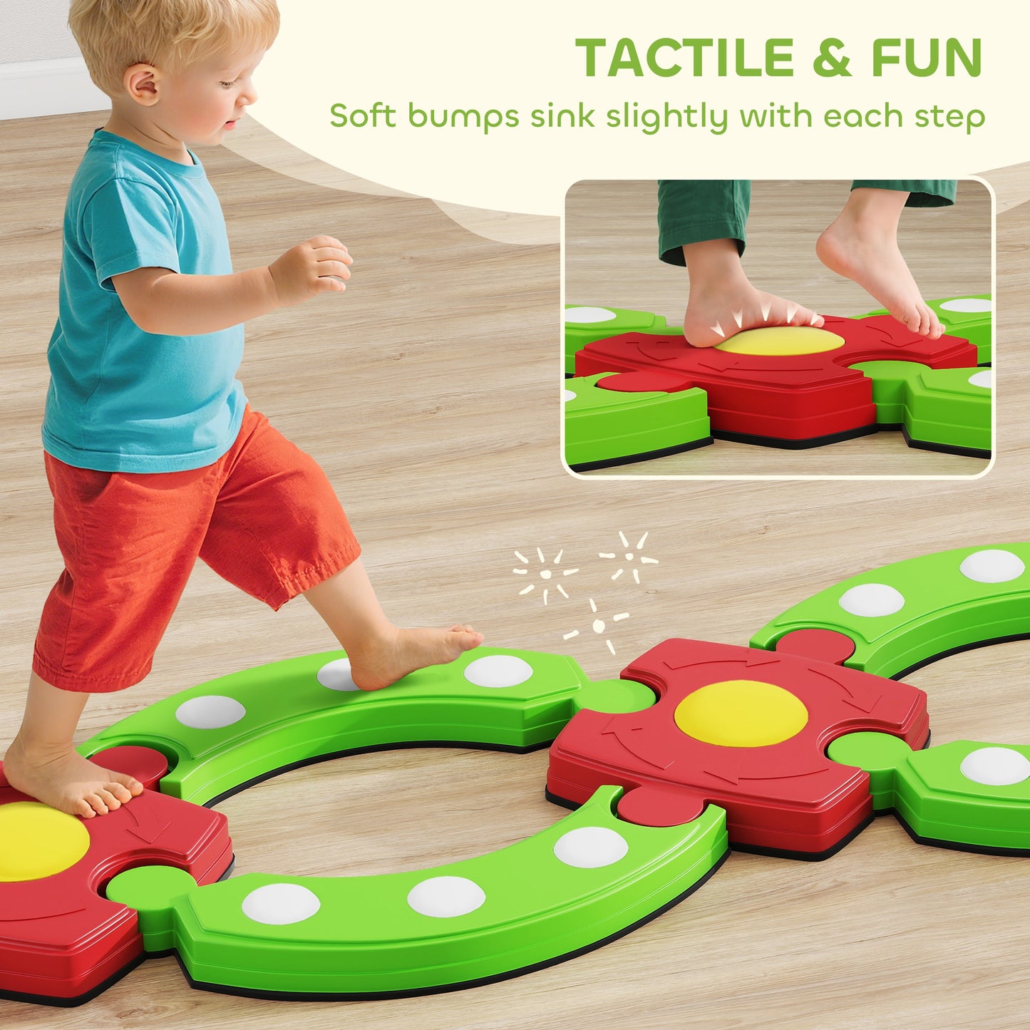 AIYAPLAY 13 PCS Kids Balance Beam Stepping Stones Set with Non-slip Textured Surface, Outdoor Indoor for Toddlers, Green