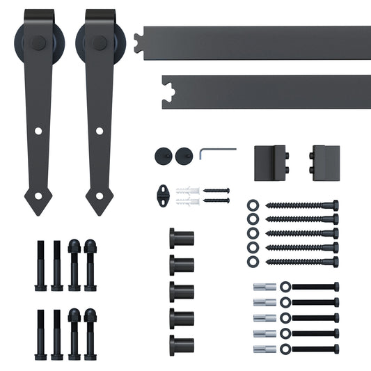 Photo of HOMCOM 6.6FT/200cm Black Sliding Door Kit for Single Barn Door, Antique Sliding Barn Door Hardware Kit with J Shape Hanger in Hanger colour on a white background
