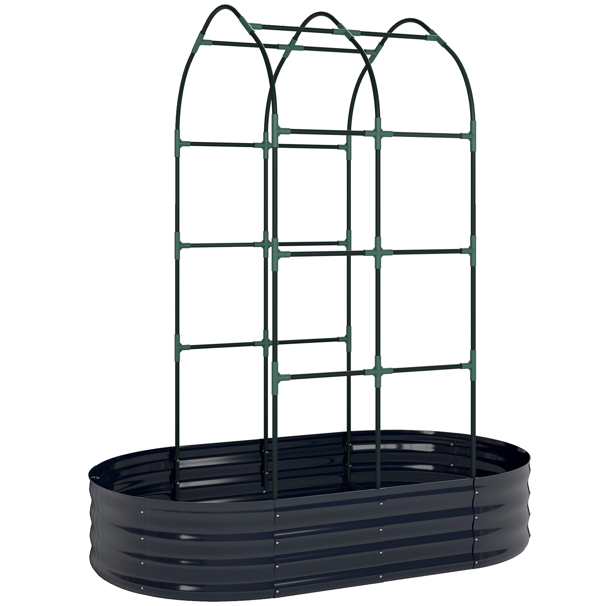 Photo of Outsunny Galvanised Raised Garden Bed with Arched Trellis, 5 x 3 x 6ft Metal Raised Bed for Garden with Open Bottom, Dark Grey in Grey colour on a white background