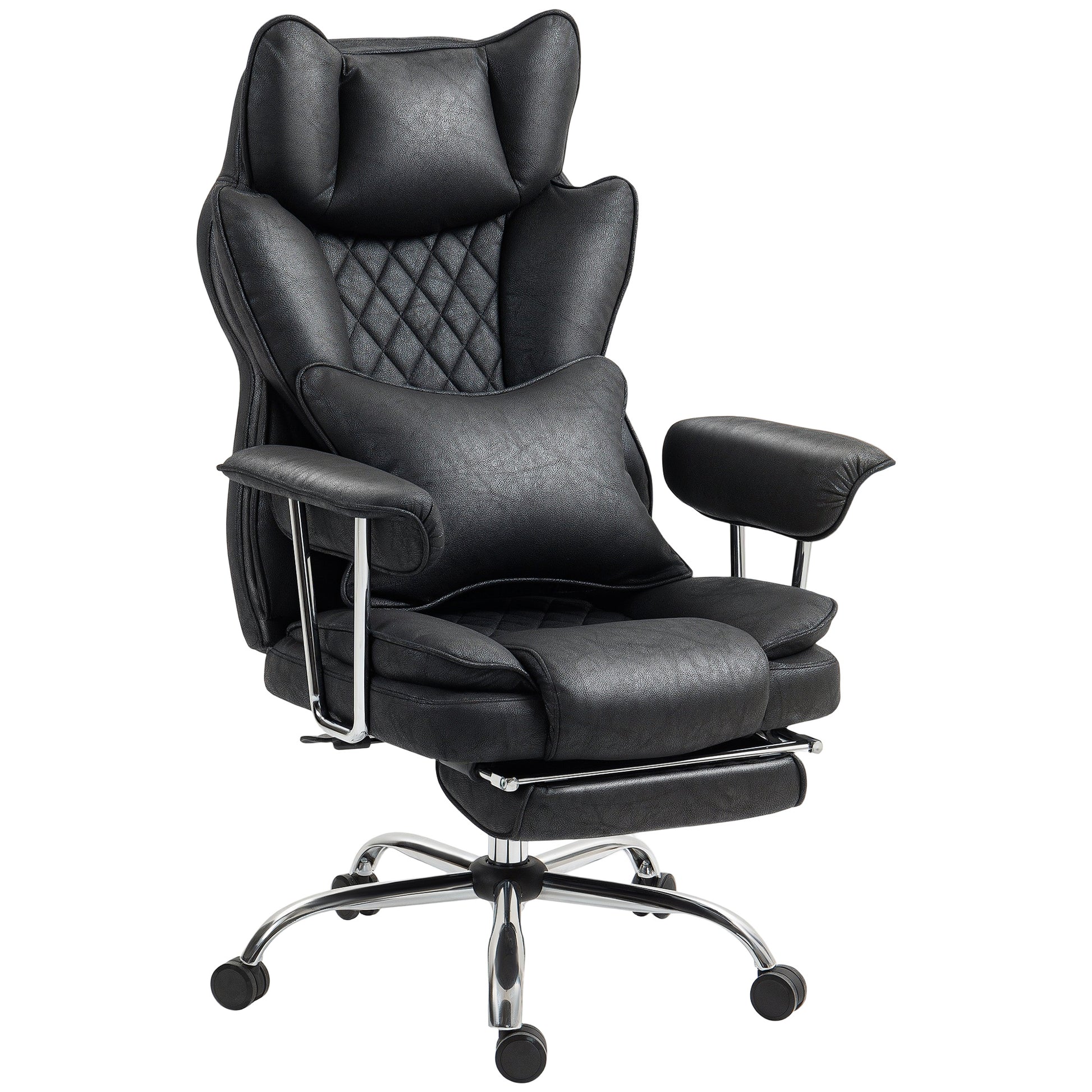 Photo of HOMCOM Leathaire Reclining Office Chair with Lumbar Support Pillow - Black in Black colour on a white background