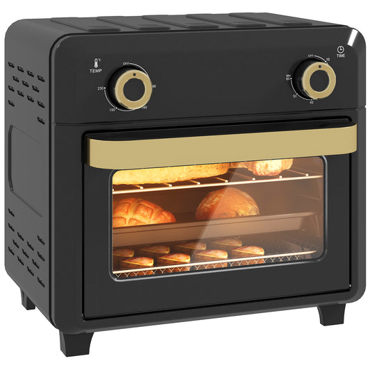 Photo of HOMCOM 10L Air Fryer Oven, Mini Oven, Oil Free Cooking, Grill, Roast, Bake, with Adjustable Temperature, Timer, Dishwasher Safe, 1000W, Black in Black colour on a white background