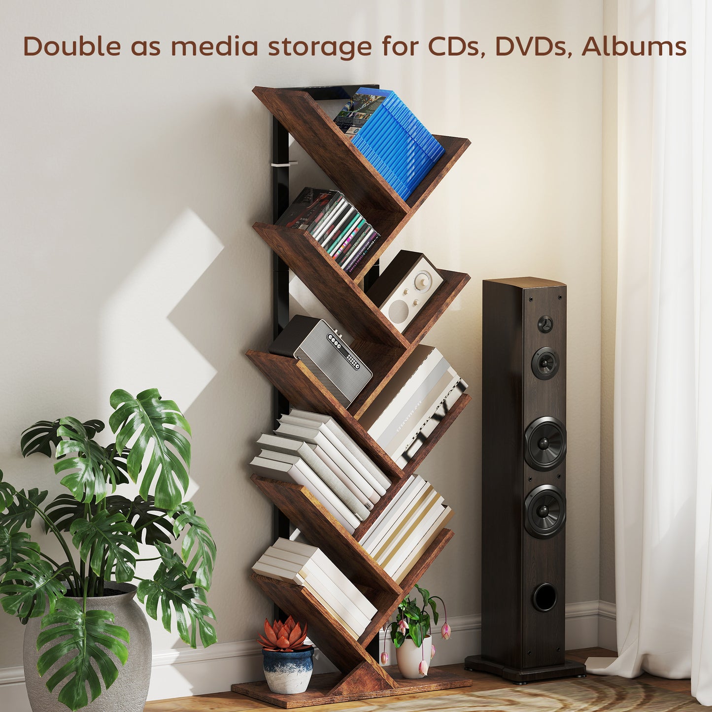HOMCOM Eight-Section Tree Bookcase - Wood-Effect
