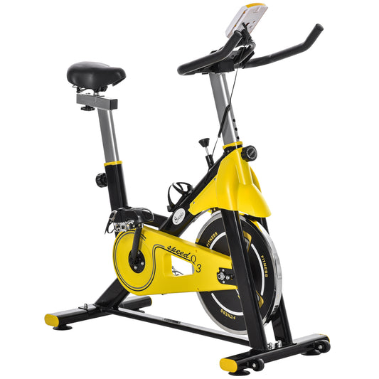 Photo of HOMCOM Exercise Bike, with 6kg Flywheel Belt Drive, Adjustable Resistance, LCD Display - Yellow in Yellow colour on a white background