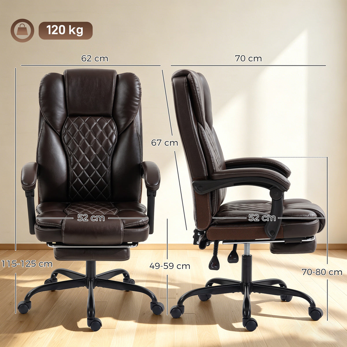 HOMCOM Executive Home Office Chair Reclining Function Footrest Computer Desk Chair High Back, Brown