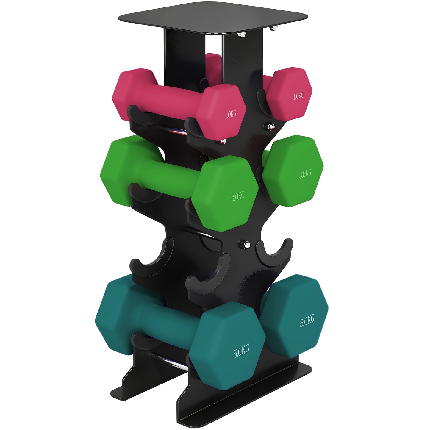 Photo of SPORTNOW Hex Dumbbells Set with Dumbbell Rack, Non Slip Hand Weights for Home Gym Strength Training, 2 x 1kg, 2 x 3kg, 2 x 5kg in 5kg colour on a white background