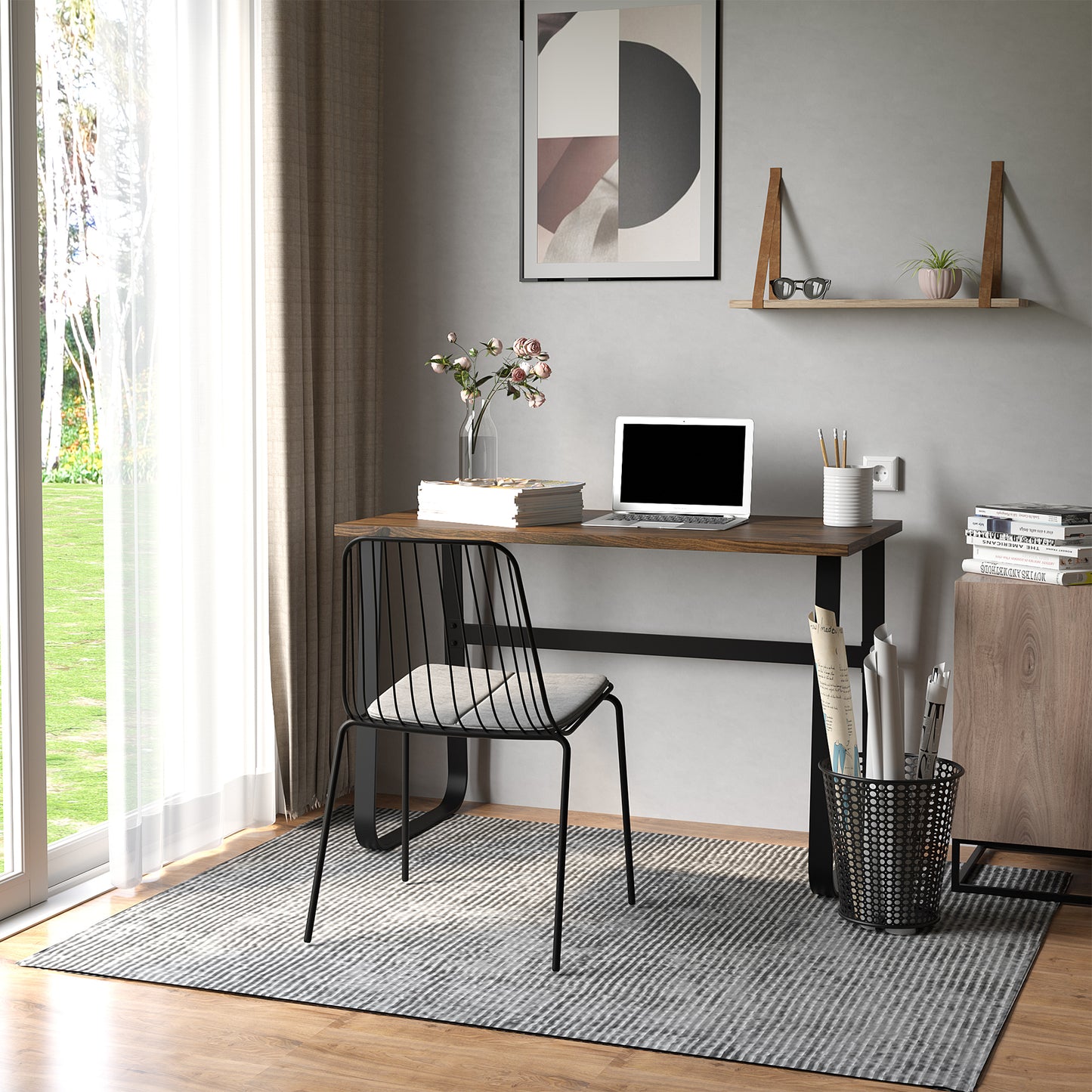 HOMCOM Industrial Writing Desk With Metal Legs, 115 x 58 x 74.5cm, Rustic Brown and Black
