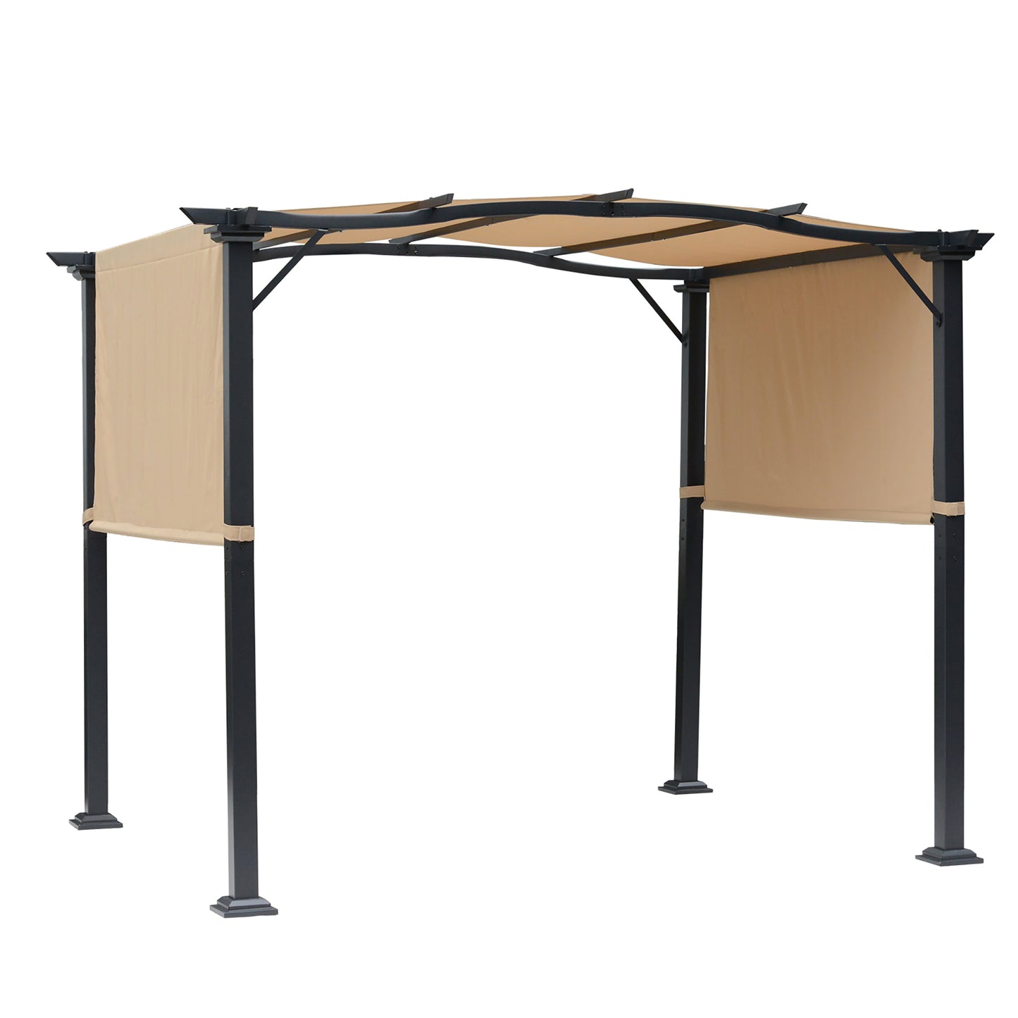 Photo of Outsunny Outdoor Retractable Pergola Garden Gazebo with Two Adjustable Side Canopy Overhead Sun Shade Backyard Canopy Cover, Steel Khaki 2.96x2.45x2.3m in 2.96x2.45x2.3m colour on a white background