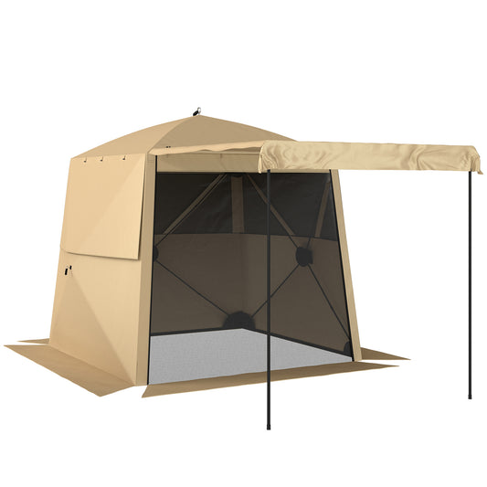 Photo of Outsunny Pop Up Gazebo Waterproof Instant Shelter with Awning Mesh Windows for Camping Patio 2 x 2 m, Khaki in Khaki colour on a white background