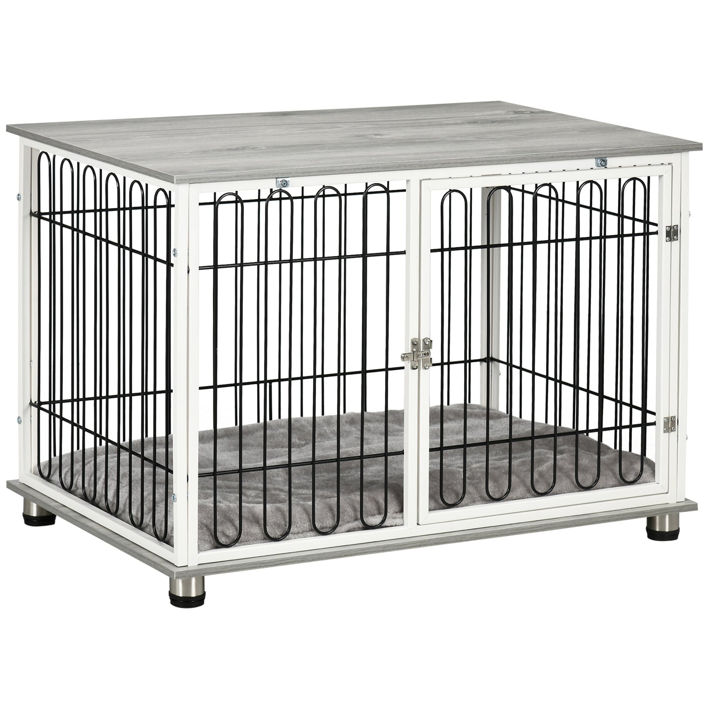 Photo of PawHut Indoor Dog Crate Furniture, Side End Table, with Soft Washable Cushion, Lockable Doors, for Small and Medium Dogs in Dogs colour on a white background