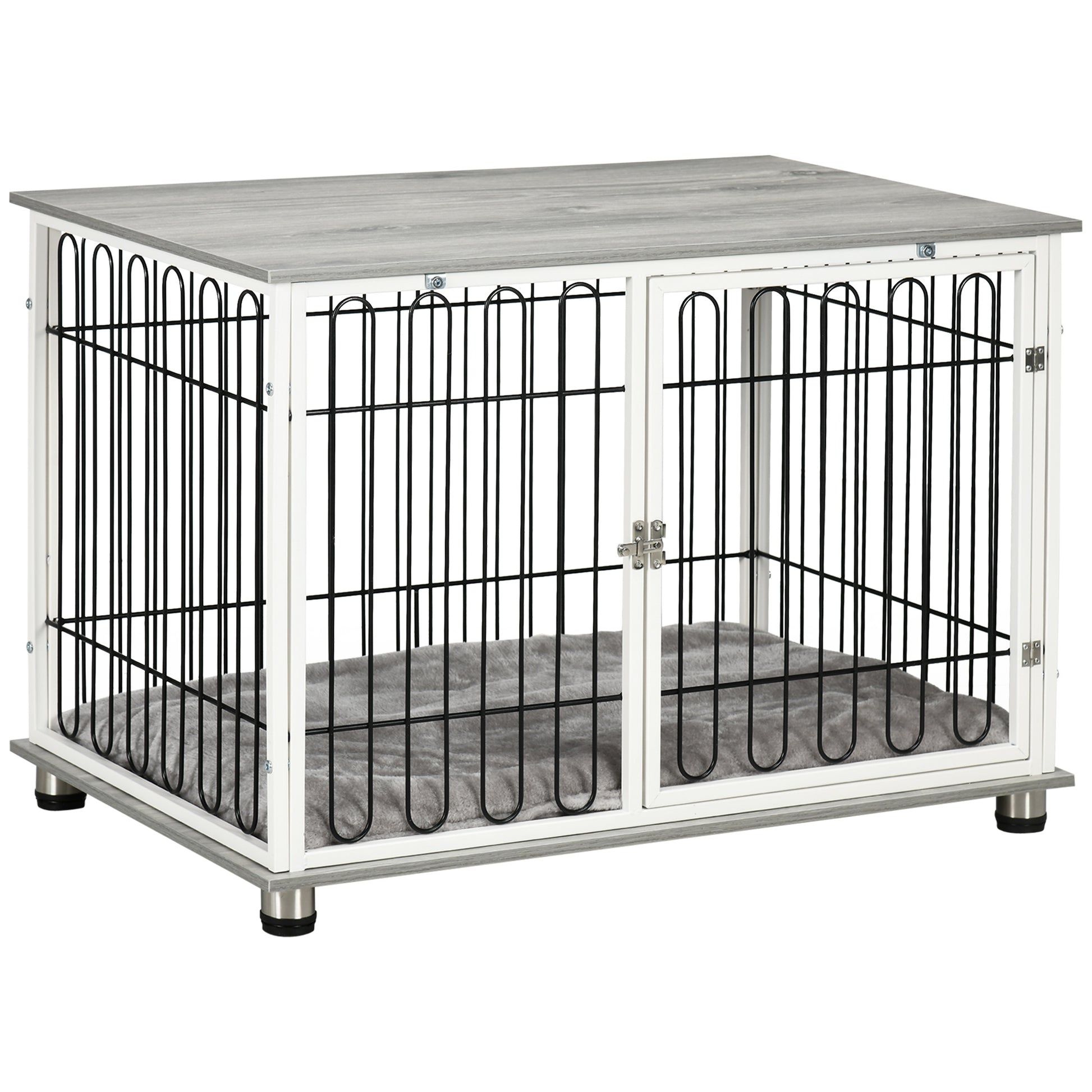 Photo of PawHut Indoor Dog Crate Furniture, Side End Table, with Soft Washable Cushion, Lockable Doors, for Small and Medium Dogs in Dogs colour on a white background