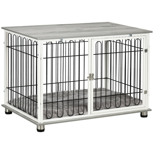 Photo of PawHut Indoor Dog Crate Furniture, Side End Table, with Soft Washable Cushion, Lockable Doors, for Small and Medium Dogs in Dogs colour on a white background