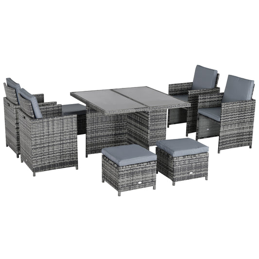 Photo of Outsunny 8-Seater Rattan Dining Set Garden Furniture Cushion Seat Woven Rattan Grey in Grey colour on a white background