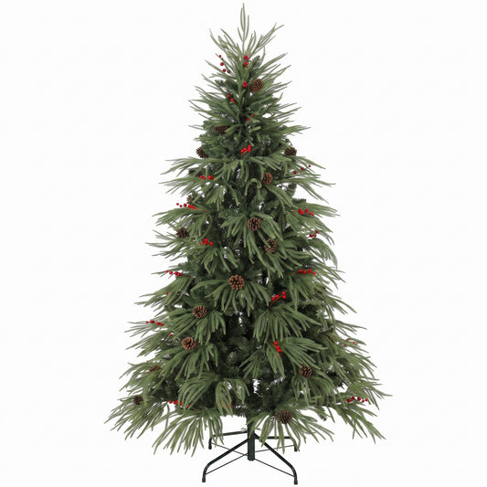 Photo of HOMCOM 6ft Artificial Christmas Tree with Pinecones, Red Berries, Hinged Predecorated Xmas Tree with 2843 Branch Tips in Tips colour on a white background