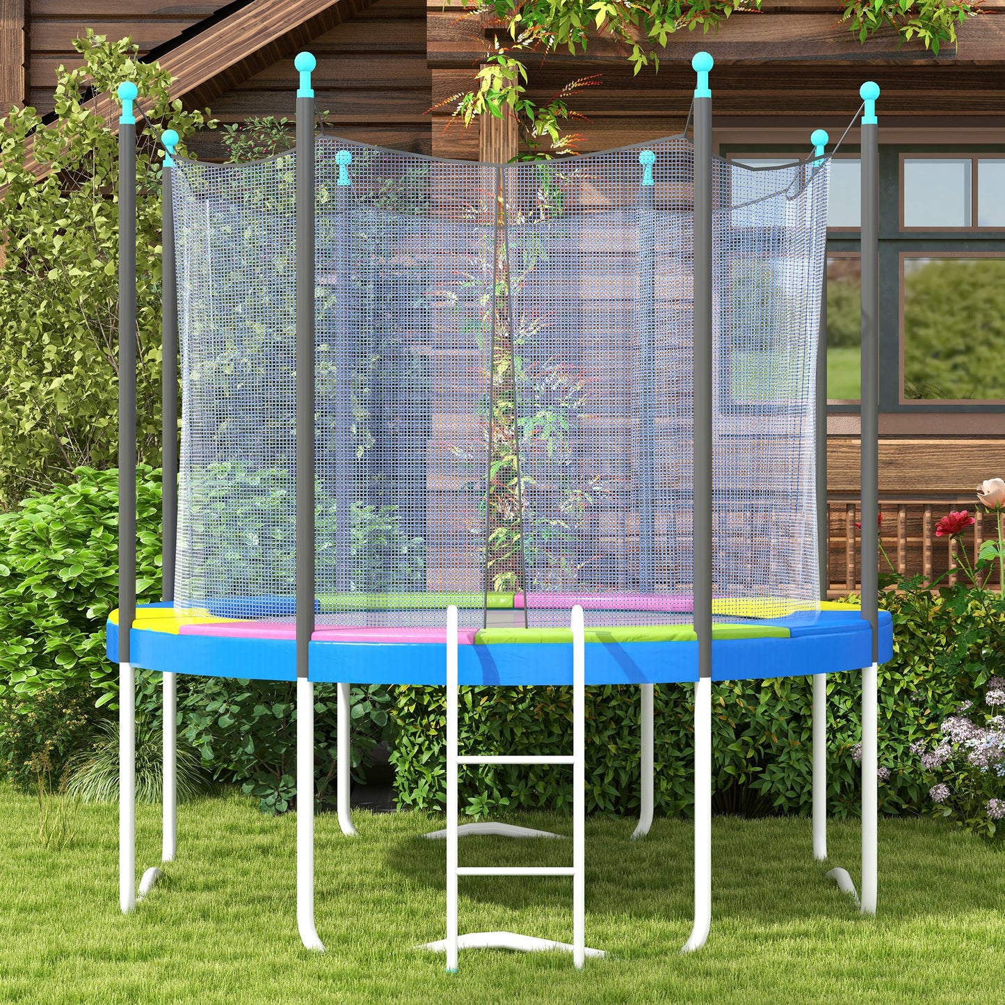 SPORTNOW 8FT Trampoline Spring Cover, Plastic Trampoline Pad Replacement with Elastic Cord, Waterproof, UV Resistant and Tear-Resistant, Multi-Colored
