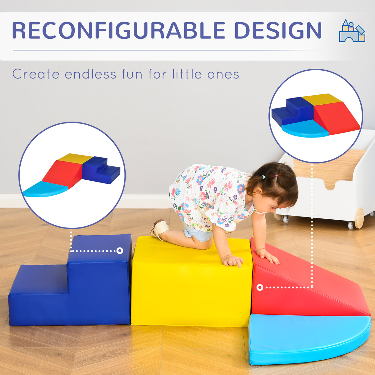 HOMCOM foam play pieces arranged as steps, block, ramp and curved platform