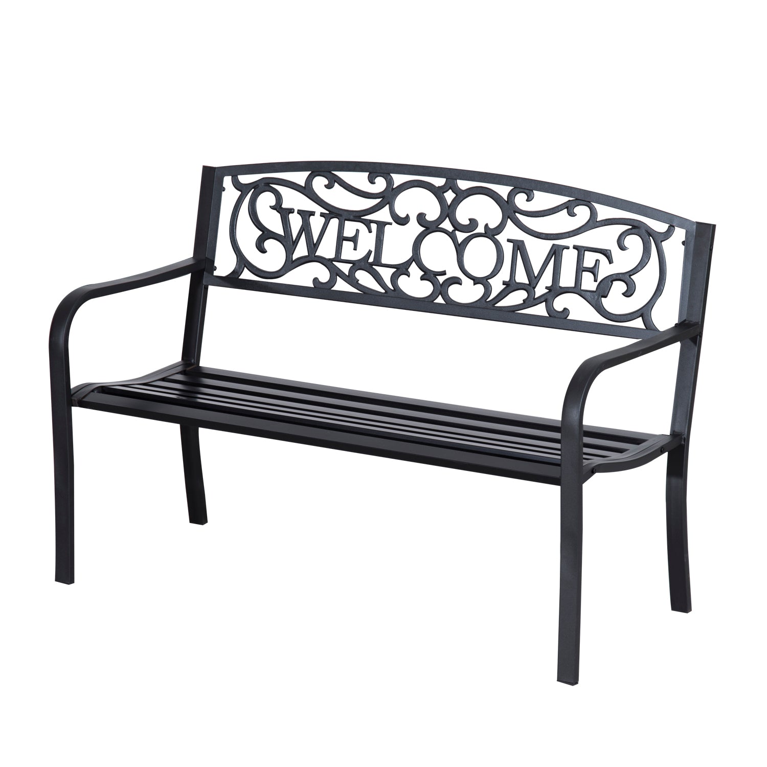 Photo of Outsunny 126Lx60Wx85H cm Steel Bench-Black in Bench-Black colour on a white background