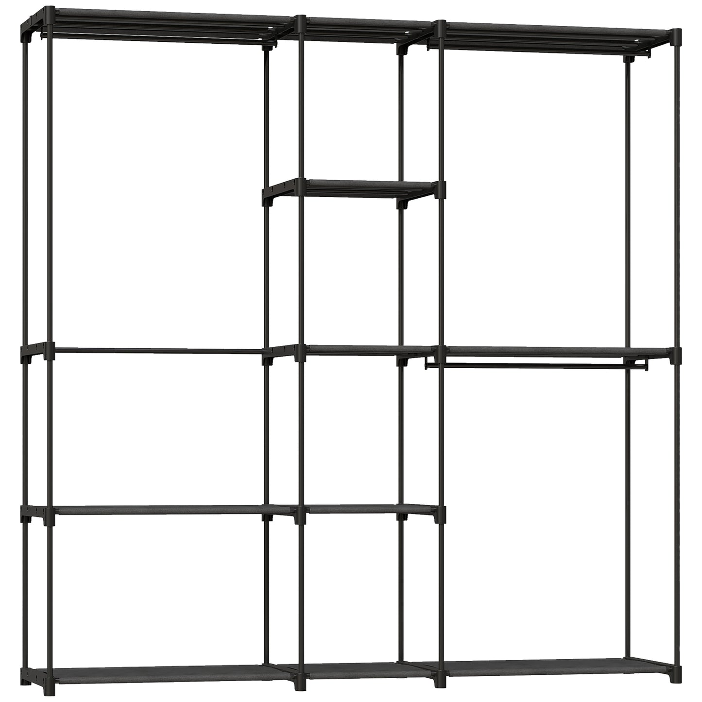 Photo of HOMCOM Portable Wardrobe, Open Clothes Wardrobe with 8 Shelves, 3 Hanging Rails, Black in Black colour on a white background