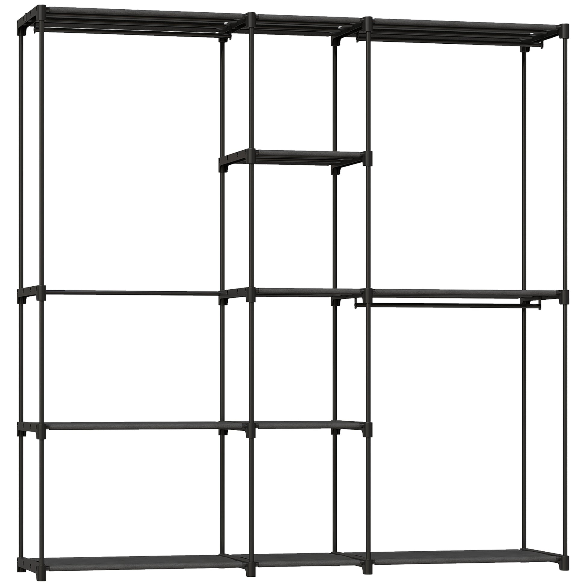 Photo of HOMCOM Portable Wardrobe, Open Clothes Wardrobe with 8 Shelves, 3 Hanging Rails, Black in Black colour on a white background