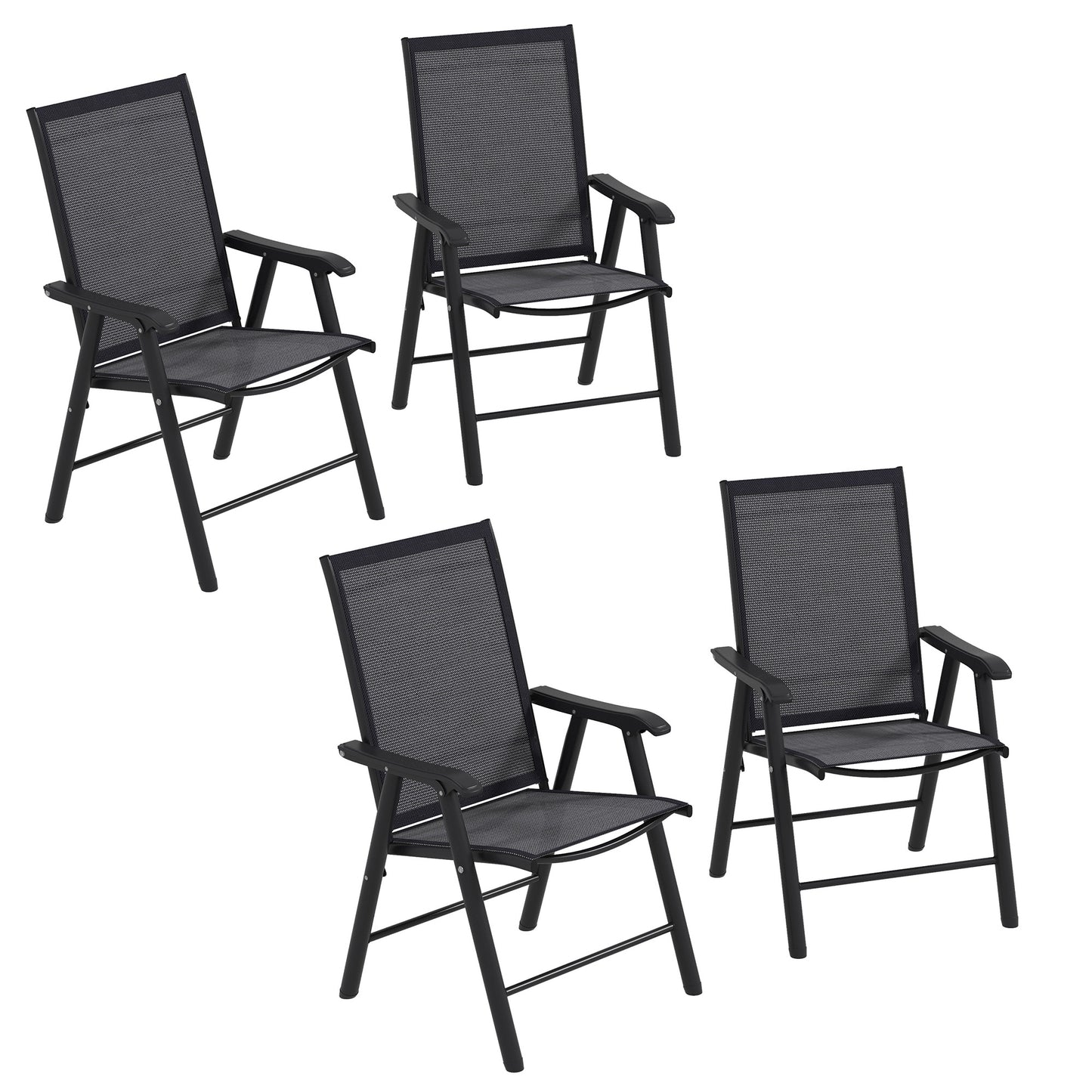Photo of Outsunny Set of 4 Folding Garden Chairs, Metal Frame Garden Chairs Outdoor Patio Park Dining Seat with Breathable Mesh Seat, Dark Grey in Grey colour on a white background