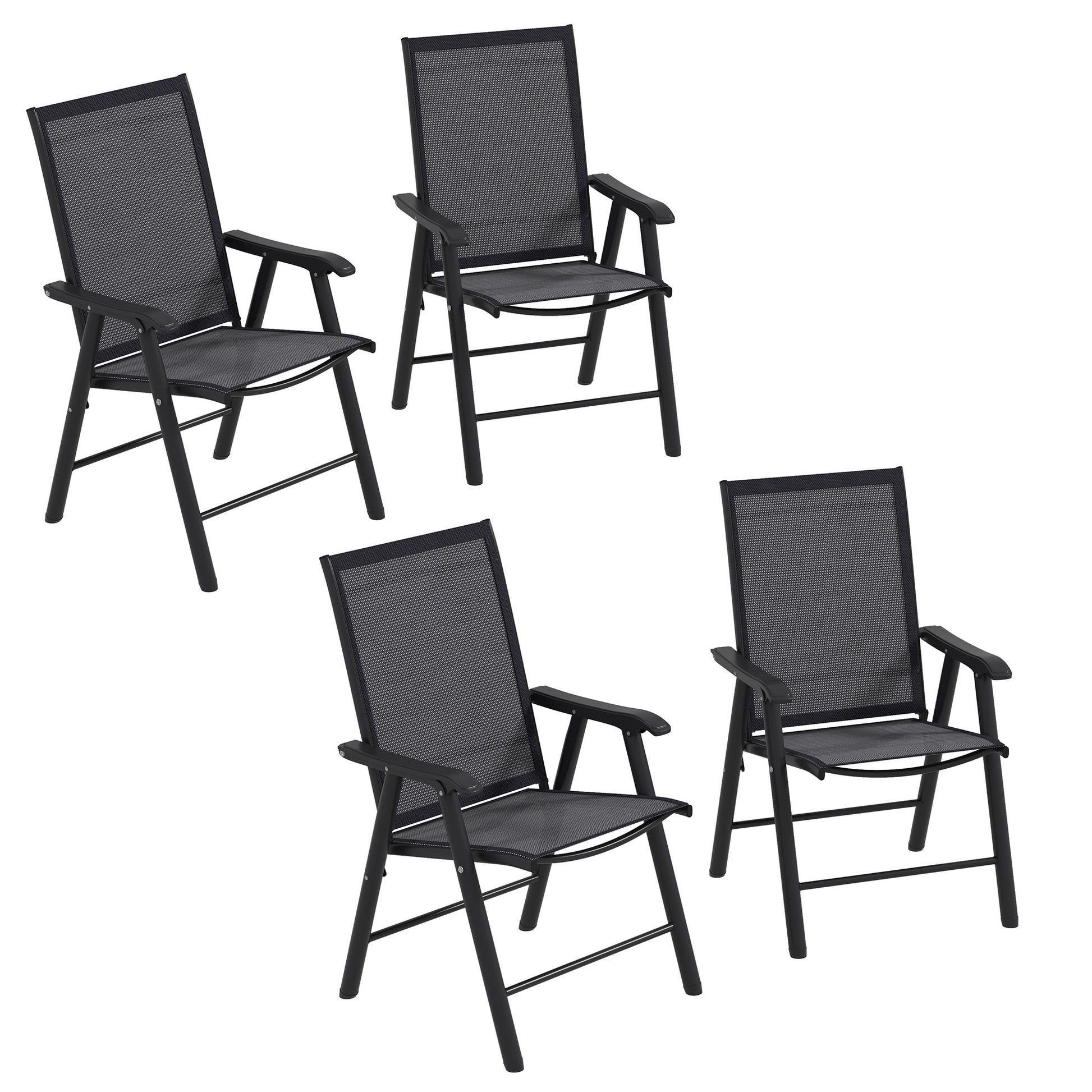 Photo of Outsunny Set of 4 Folding Garden Chairs, Metal Frame Garden Chairs Outdoor Patio Park Dining Seat with Breathable Mesh Seat, Dark Grey in Grey colour on a white background