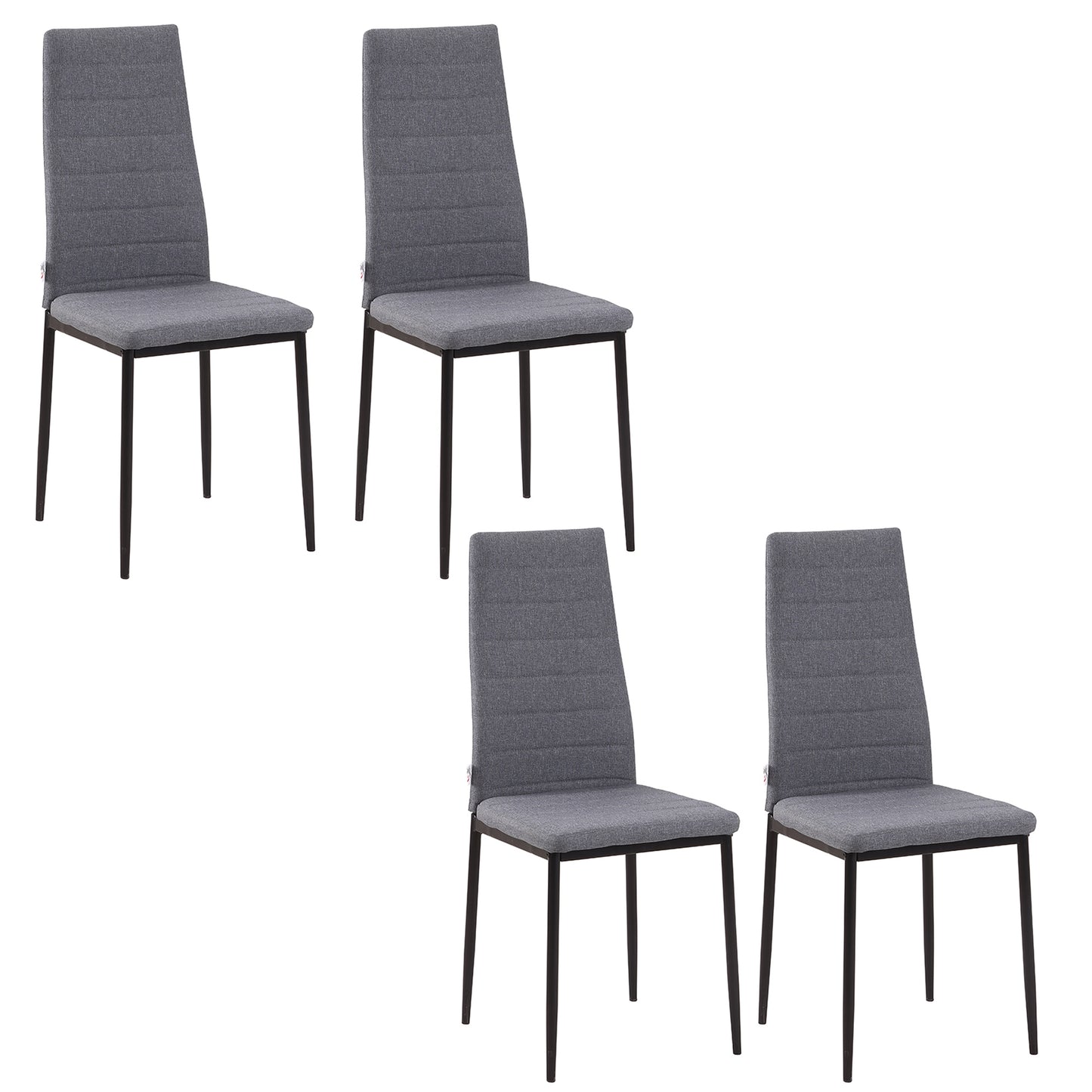 Photo of HOMCOM High Back Dining Chairs Modern Upholstered Linen-Touch Fabric Accent Chairs with Metal Legs for Kitchen, Set of 4, Grey in Grey colour on a white background