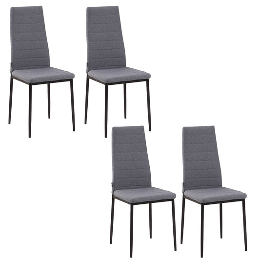 Photo of HOMCOM High Back Dining Chairs Modern Upholstered Linen-Touch Fabric Accent Chairs with Metal Legs for Kitchen, Set of 4, Grey in Grey colour on a white background