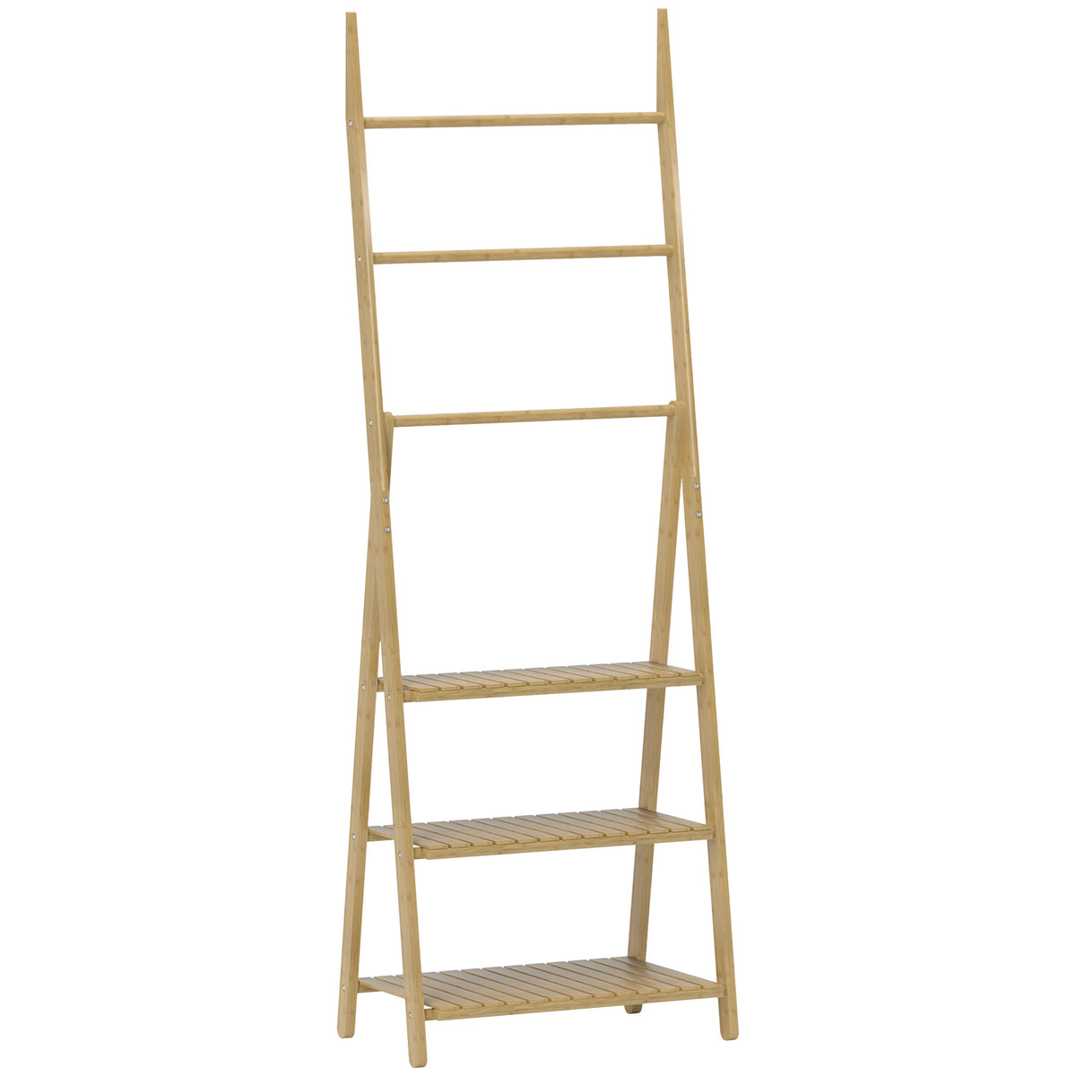 Photo of HOMCOM Three-Shelf Bamboo Storage Unit, with Towel Racks - Natural Finish in Finish colour on a white background