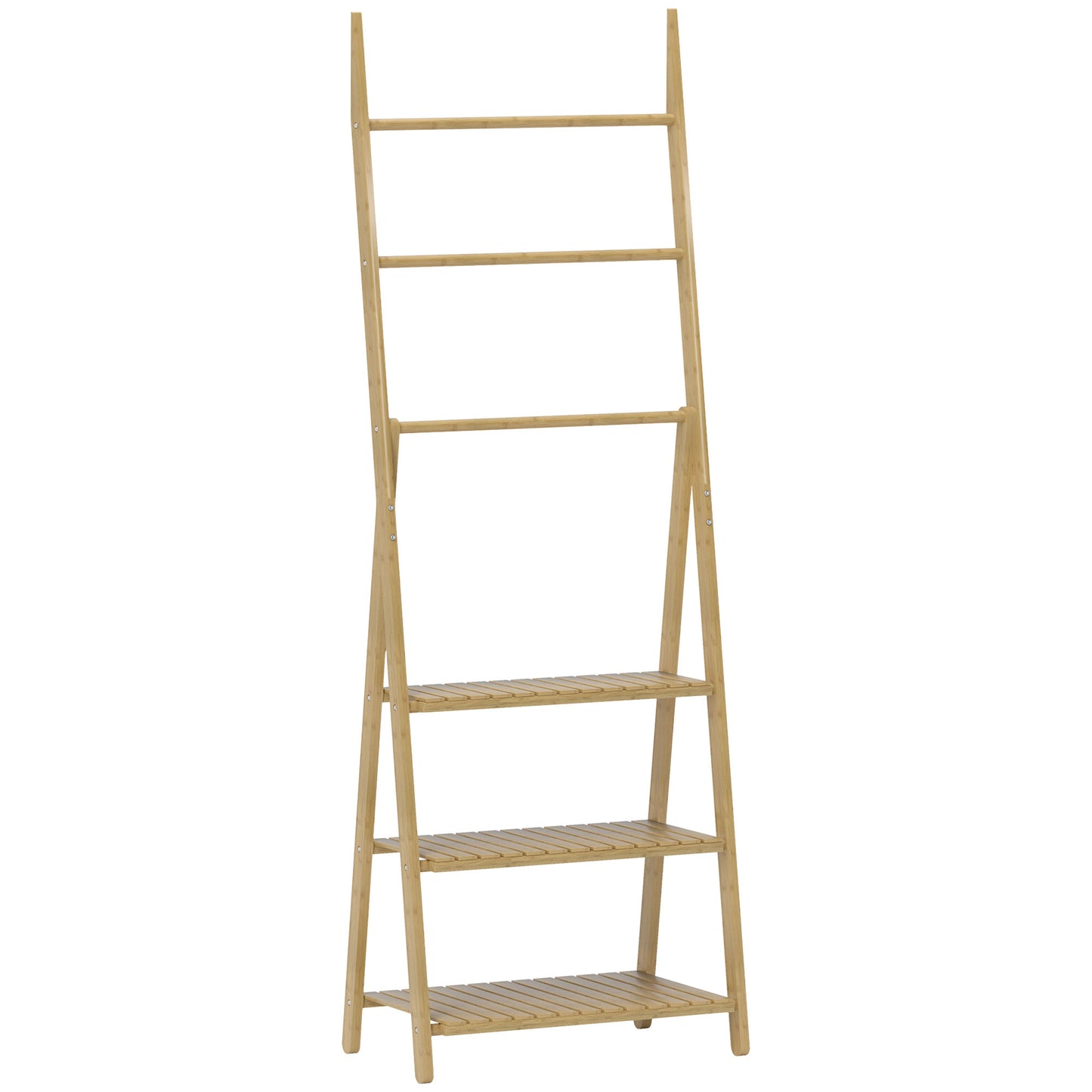 Photo of HOMCOM Three-Shelf Bamboo Storage Unit, with Towel Racks - Natural Finish in Finish colour on a white background