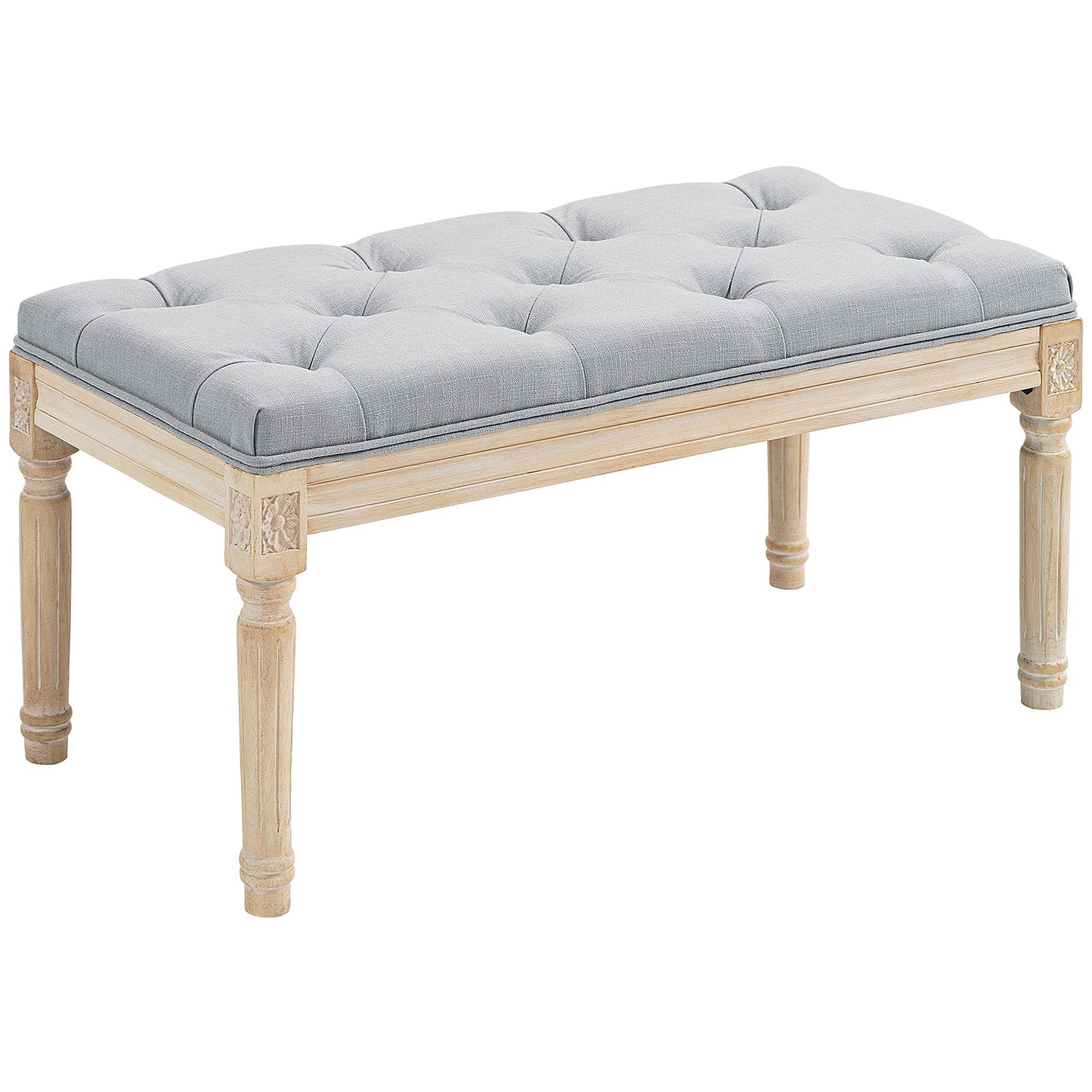 Photo of HOMCOM Vintage Wooden Bed End Bench - Light Grey in Grey colour on a white background