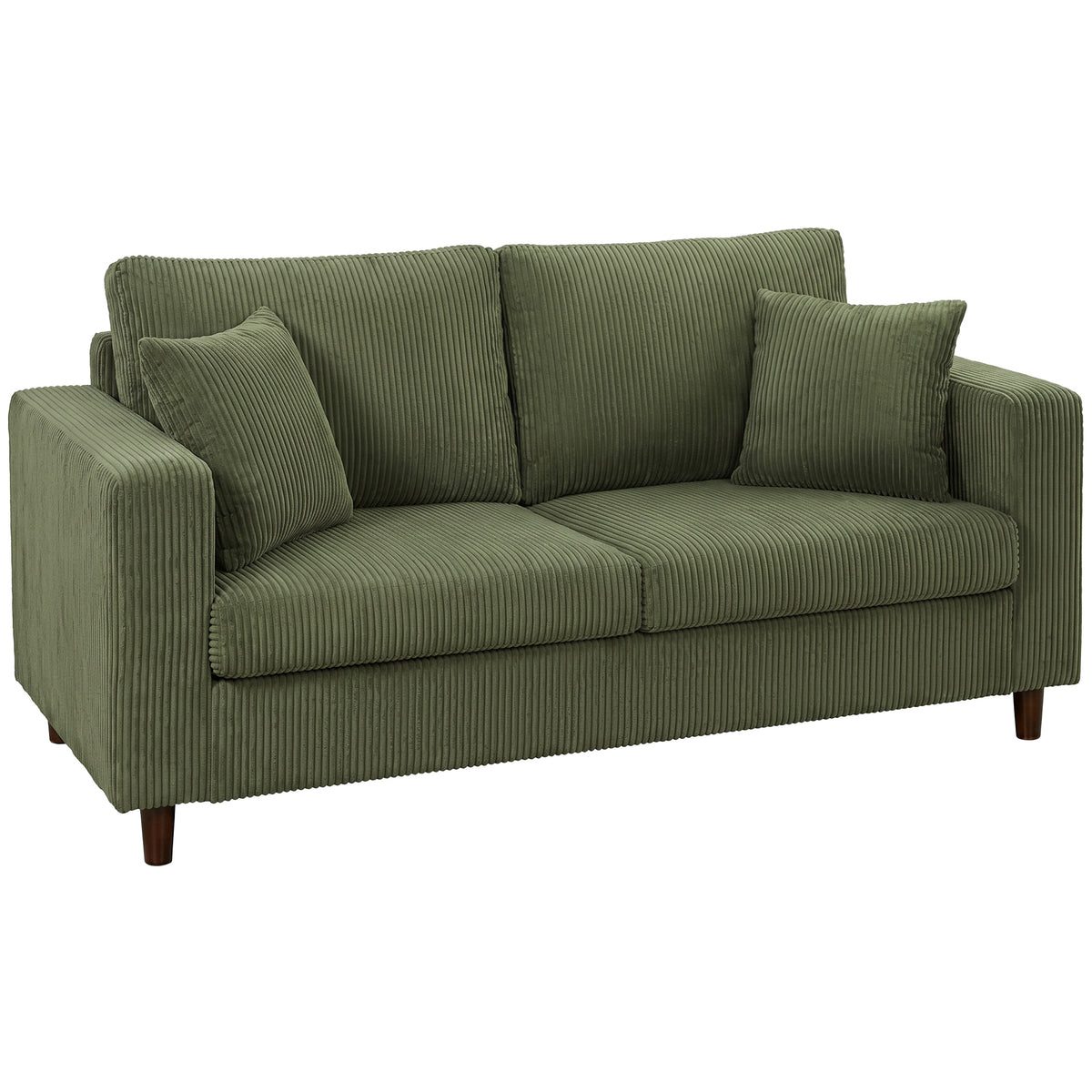 Photo of HOMCOM Loveseat Sofa with Wide Seat, Corduroy 2 Seater Couch with Deep Seat, Spring Cushion, Green in Green colour on a white background
